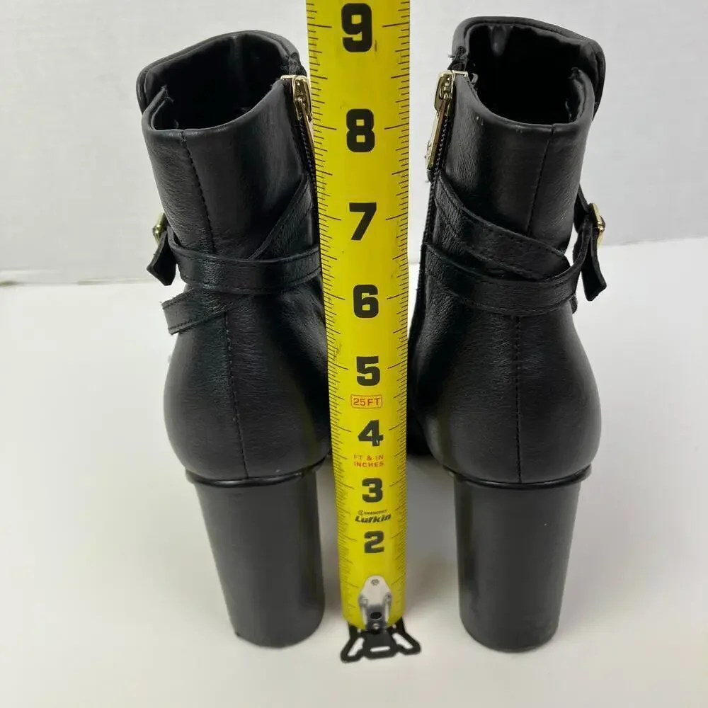 Draper James Tegan Black Leather Barrel Heeled Booties Ankle Boots Dressy Sz 8